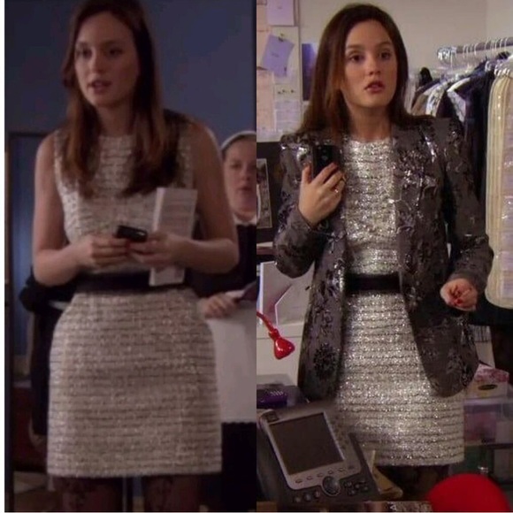 Milly New York Tweed Fit Flare Sheath Holiday Dress Cream/Gold Sleeveless Size 4 - Picture 11 of 11